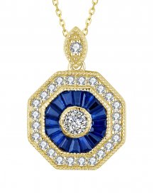 OCTAGON STYLE COLORED STONE DIAMOND PENDANT (TP2190)